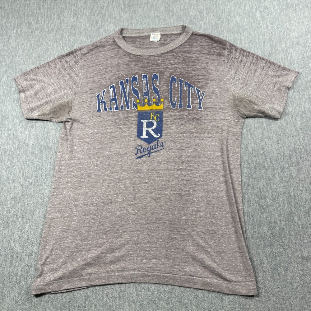 Champion Shirt Men L Heather Gray Kansas City Royals Vintage 80s Single Stitch